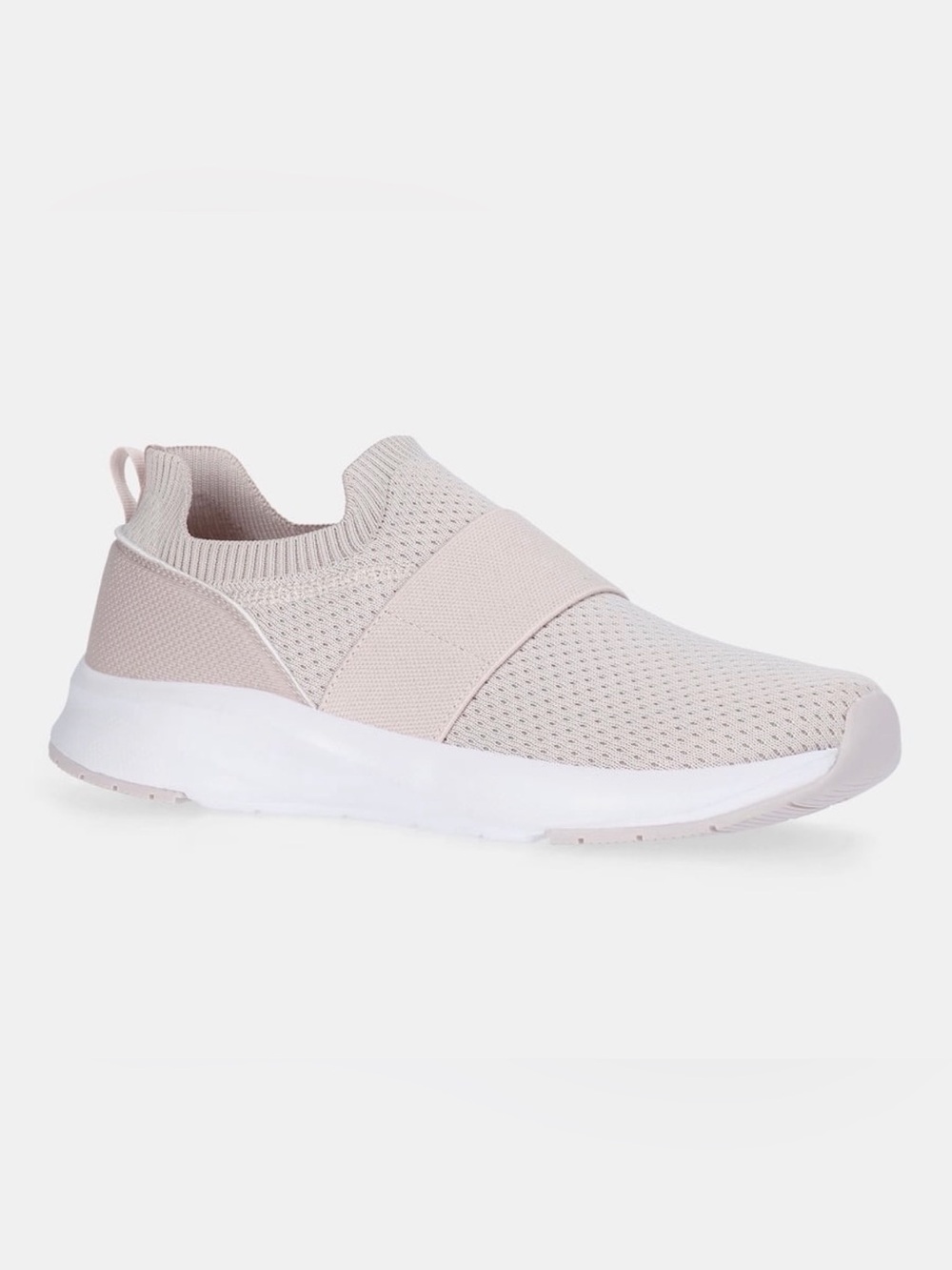 Athletic Works Knit Slip-On Banded Jogger Sneakers in Pale Pink and White